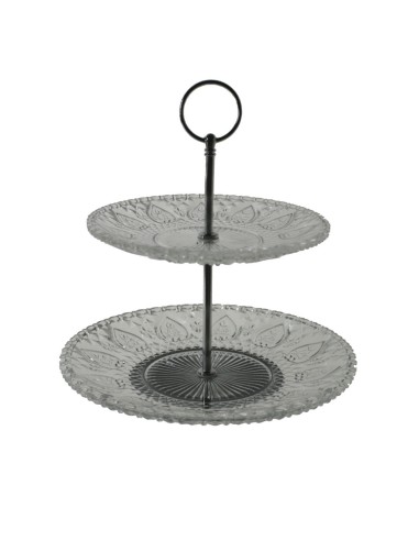 Pièce maîtresse, bol à fruits à deux niveaux en verre gravé et support argenté, style classique