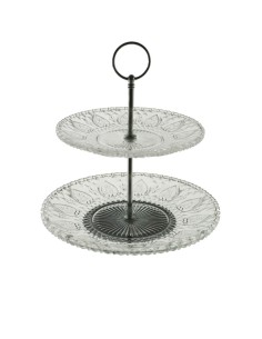 Centre de Taula, Fruiter de Dos Pisos en Cristal Gravat i Suport Platejat, Estil Clàssic. 2