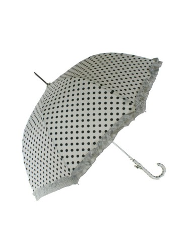 Parapluie de pluie blanc et pois noirs et franges assorties cadeau d'ouverture automatique pour la fête des mères et un ami para