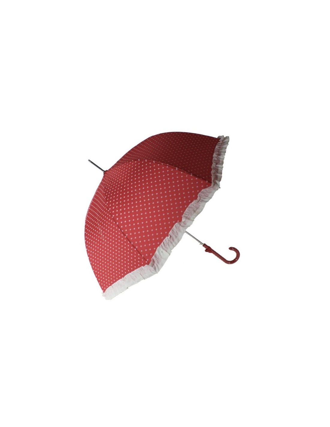 Paraigües de pluja color vermell i cors blancs i volant obertura automàtica regal per dia de la mare i amiga paraigua original