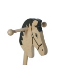 Caballito de palo de madera natural de haya caballo de palo con agarre y ruedas juguete tradicional