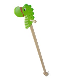 Caballito de palo dragón color verde de madera con agarre y ruedas caballo de palo juguete tradicional.