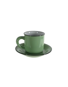 Tassa de cafè amb plat estil vintage retro color verd amb vores negres servei de taula