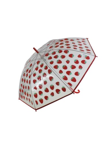 Grand parapluie transparent pour enfants avec dessins de fraises ouverture automatique pour les jeunes