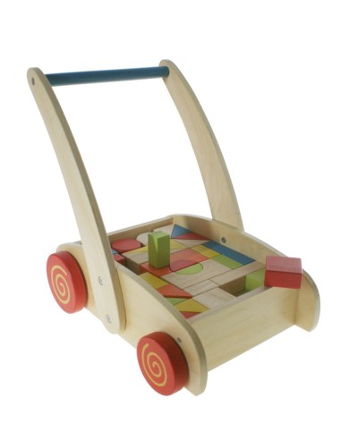 Carrito de madera primeros pasos cubos geométricos juguete arrastre