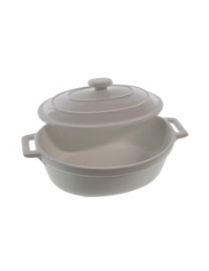 Mini cocotte ovale en céramique blanche avec couvercle et poignées pour service de table et ustensiles de cuisine. 2