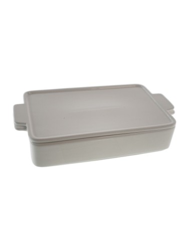 Plat font rectangular de ceràmica blanca amb tapa per a servei de taula i parament de cuina