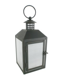 Farol LED negro de metal con asa de agarre y para colgar decoración hogar estilo clásico