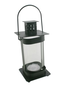 Farolillo metal y cristal color negro para velas Light té farol con asa de agarre decoración vintage hogar