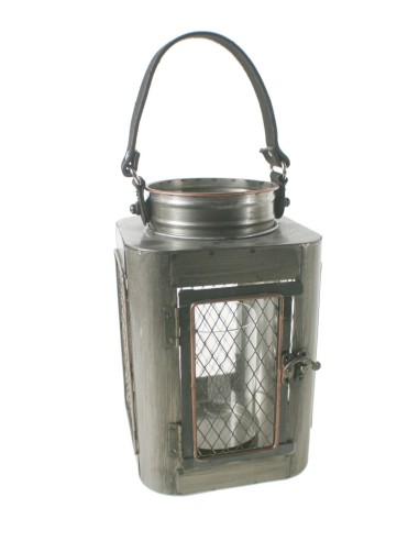 Farol grande estilo industrial de metal y asa para agarre de cuero para velas decoración hogar