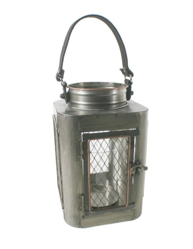 Grande lanterne en métal de style industriel et poignée en cuir pour bougies de décoration