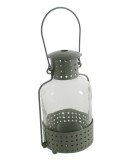 Farolillo gris de metal y cristal para velas light té farol con asa de agarre decoración vintage