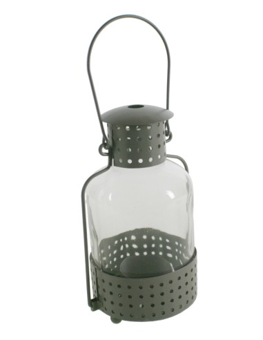 Lanterne en métal gris et verre pour bougies à thé légères Lanterne avec poignée décorative vintage