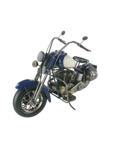 Décoration en métal Moto grande taille bleu et blanc. Mesures: 23x41x13 cm.