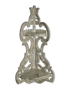 Estantería esquinera de madera maciza de dos repisas decapada  color blanco crema  decoración hogar