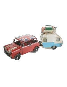 Rèplica de Cotxe Mini Britànic Color Vermell amb Caravana Estil Vintage Decoració Llar. 2