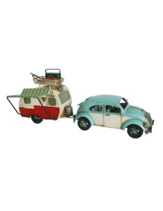 Rèplica de cotxe escarabat volkswagen color blau amb caravana. Mesures: 15x36x10 cm.