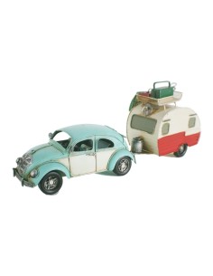 Rèplica de cotxe escarabat volkswagen color blau amb caravana. Mesures: 15x36x10 cm. 2