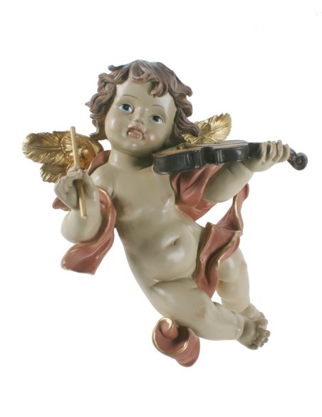 Figura decorativa religiosa Ángel tocando violín para pared de resina decoración hogar. Medidas: 26x20x21 cm.