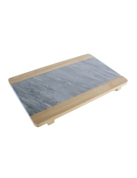 Tabla de corte en bambú y mármol natural para alimentos utensilio menaje de cocina. Medidas: 2x30x19 cm.