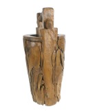 Cubo alto con trozos de madera de teca con asa. Medidas: 67xØ30 cm.