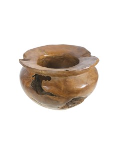 Centre pour table de vase en bois massif irrégulier en teck. Mesures: 20xØ30 cm.