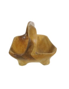 Bol en fusta de teca amb 4 potes i ansa de transport. Mesures: 23x30x27 cm. 2