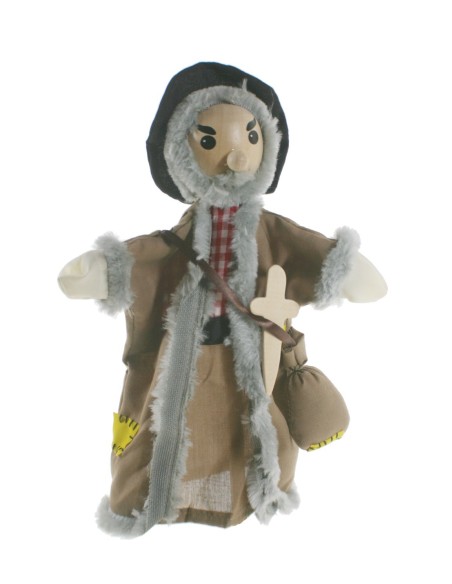 Marioneta de mano Bandolero con cabeza de madera. Medidas: 30x20 cm.
