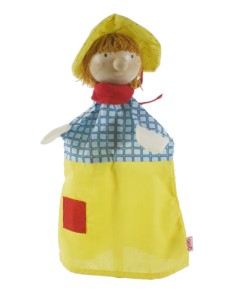 Titella de mà nen amb barret amb cap de fusta joguina clàssica i tradicional per a nens nenes
