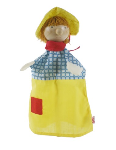 Titella de mà nen amb barret amb cap de fusta joguina clàssica i tradicional per a nens nenes