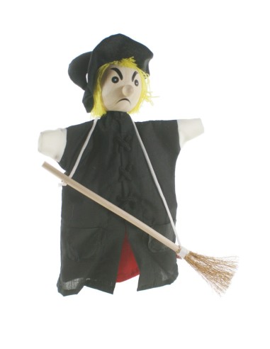 Marionnette Sorcière avec balai avec tête en bois jouet classique traditionnel pour enfants filles