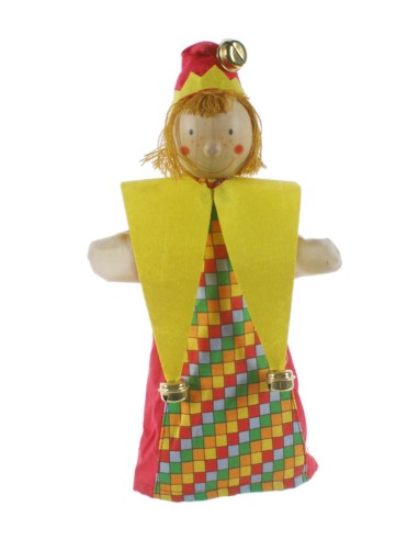 marionnette à main Pulcinella avec tête en bois jouet classique et traditionnel pour garçons filles.