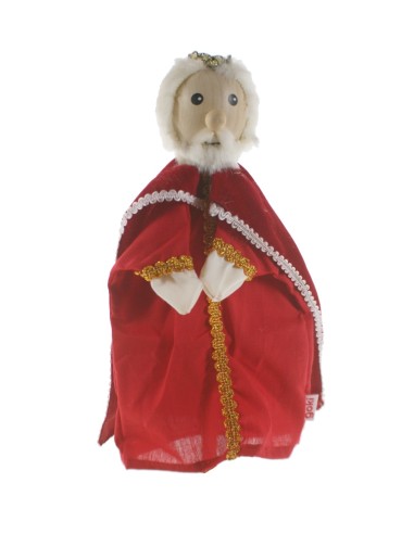 Roi avec marionnette cape et marionnette à main avec tête en bois jouet classique et traditionnel pour garçons filles.