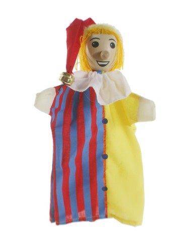 Marioneta y Títere de mano diseño bufón con cabeza de madera juguete clásico tradicional para niños niñas