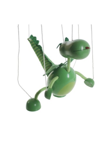 Marionnette à corde en bois de dinosaure. Mesures: 38x16 cm.