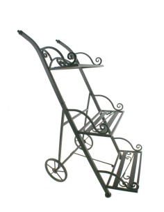 Porta tiestos de metal tipo carrito de tres pisos plegable para plantas, decoración jardín del hogar estilo vintage 2