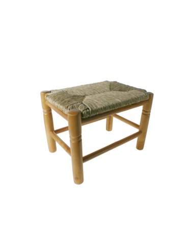 Petit banc pieds nus en bois naturel assise quenouille en fibres naturelles décoration classique 