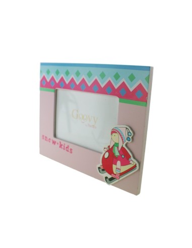 Marco para foto de madera con figura infantil de color rosa