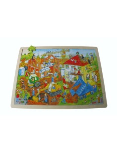 Puzzle de 96 piezas de madera con dibujo construcción edificios rompecabezas para niños juego de mesa. Medidas: 40x30 cm.