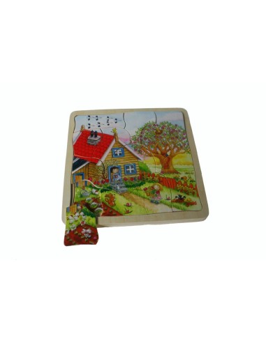 Puzzle de madera para encajar de 11 piezas con motivo estaciones del año juego educativo infantil.