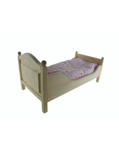 Lit en bois naturel pour poupée couette et coussin rose 2