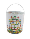Cubo de construcción con bloques de madera. Medidas: 19xØ18 cm.