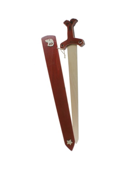 Espada con relieves de madera maciza con vaina Halcón complemento disfraces para niño y niña.Medidas: 61x12x2 cm.
