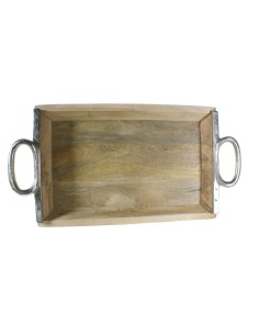 Bandeja  o centro de mesa de madera de natural y metal  estilo vintage nórdico decoración hogar 2