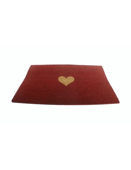 Felpudo grande rectangular color granate diseño corazón de fibra coco para entrada hogar jardín terraza.Medidas:75x45 cm.