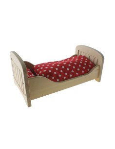 Lit en bois naturel pour couette et coussin de poupée couleur rouge 2