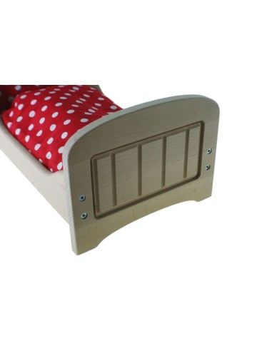 Lit en bois naturel pour couette et coussin de poupée couleur rouge