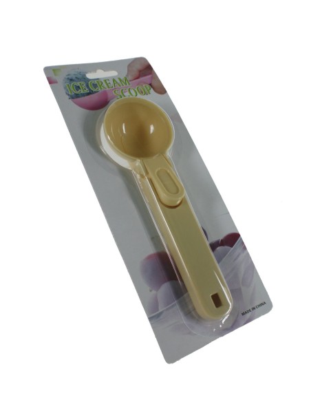 Cuchara de bola para servir helado y frutas de fácil expulsión. Medidas: 18x6x3 cm.