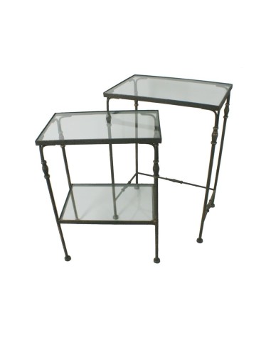 Mesitas Nido de Metal Forjado con Sobre de Cristal Conjunto de Mesas Auxiliares Estilo Nórdico.