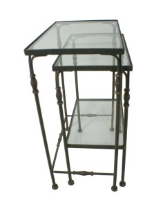 Mesitas Nido de Metal Forjado con Sobre de Cristal Conjunto de Mesas Auxiliares Estilo Nórdico. 2